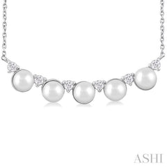 4.5 MM Round Shape Cultured Pearl and 1/6 ctw Smile Round Cut Diamond Necklace in 10K White Gold
