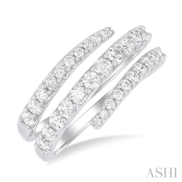 1 ctw Spiral Round Cut Diamond Fashion Open Wrap Band in 14K White Gold