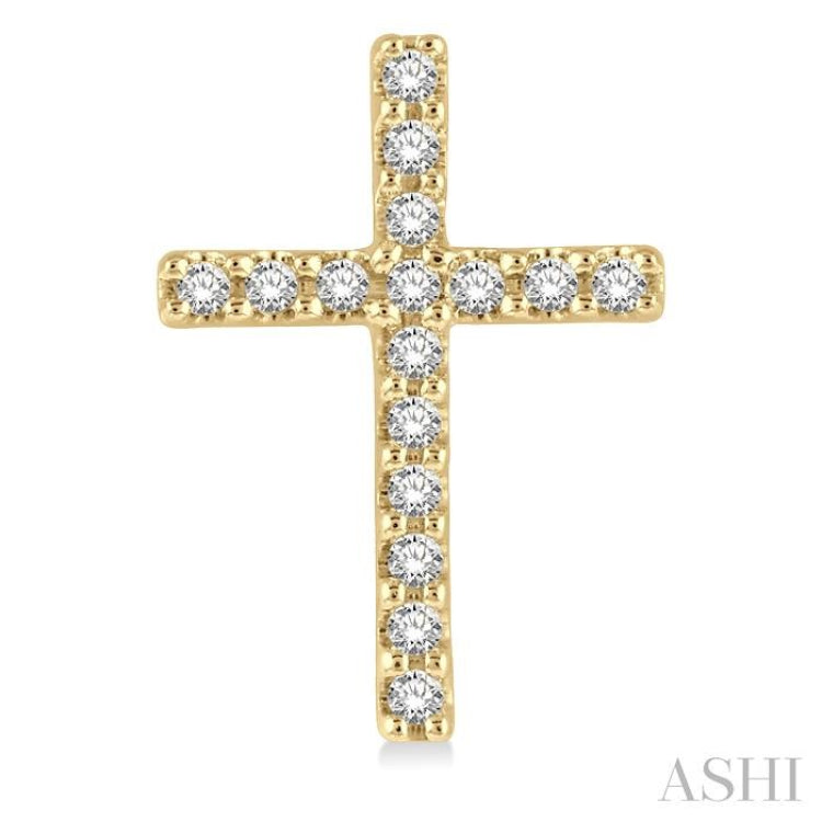 1/10 ctw Cross Round Cut Diamond Petite Fashion Stud Earring in 10K Yellow Gold