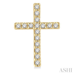1/10 ctw Cross Round Cut Diamond Petite Fashion Stud Earring in 10K Yellow Gold
