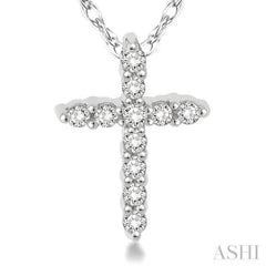 1/20 ctw Round Cut Diamond Cross Petite Pendant in 14K White Gold with Chain