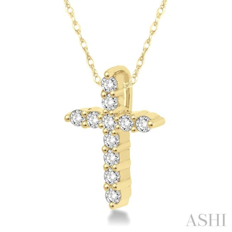 1/20 ctw Round Cut Diamond Cross Petite Pendant in 14K Yellow Gold with Chain
