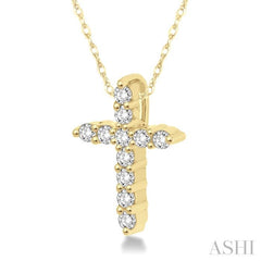 1/20 ctw Round Cut Diamond Cross Petite Pendant in 14K Yellow Gold with Chain