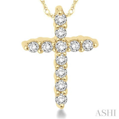 1/20 ctw Round Cut Diamond Cross Petite Pendant in 14K Yellow Gold with Chain
