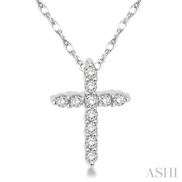 1/20 ctw Round Cut Diamond Cross Petite Pendant in 10K White Gold with Chain