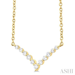 1/8 ctw Chevron Round Cut Diamond Petite Necklace in 14K Yellow Gold
