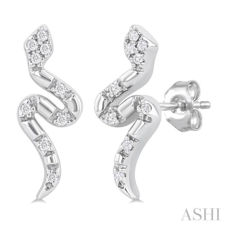 1/20 ctw Petite Snake Round Cut Diamond Fashion Stud Earring in 10K White Gold