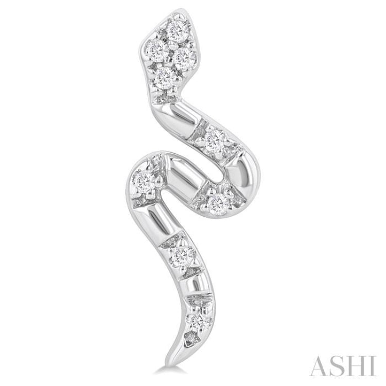 1/20 ctw Petite Snake Round Cut Diamond Fashion Stud Earring in 10K White Gold