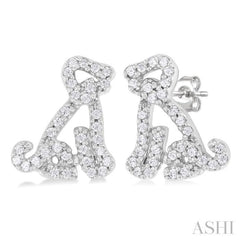 1/5 ctw Petite Seated Dog Round Cut Diamond Fashion Stud Earring in 10K White Gold