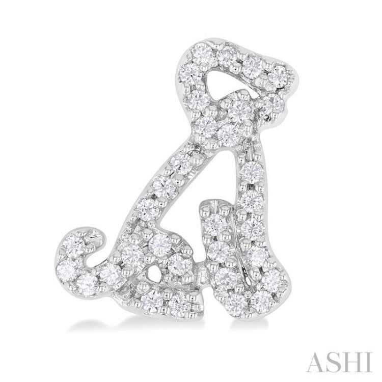 1/5 ctw Petite Seated Dog Round Cut Diamond Fashion Stud Earring in 10K White Gold
