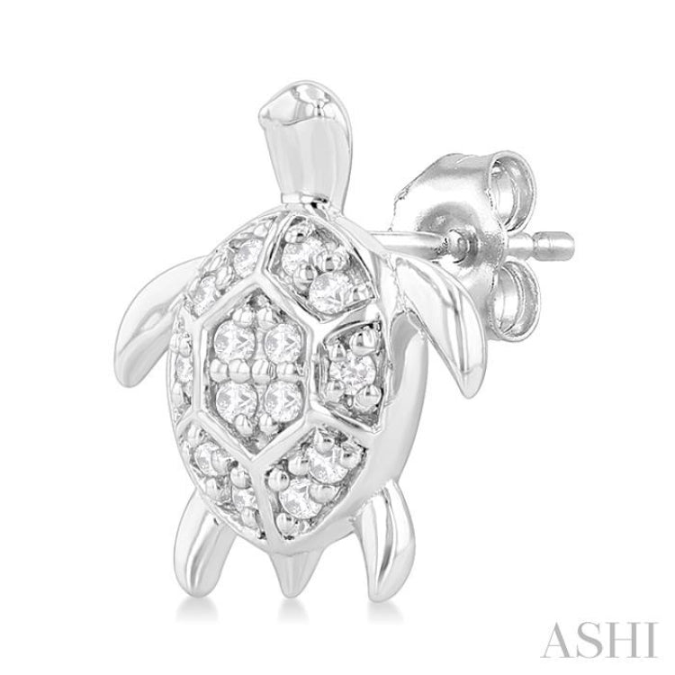 1/10 ctw Petite Turtle Round Cut Diamond Fashion Stud Earring in 10K White Gold