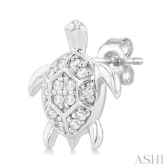 1/10 ctw Petite Turtle Round Cut Diamond Fashion Stud Earring in 10K White Gold