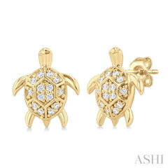 1/10 ctw Petite Turtle Round Cut Diamond Fashion Stud Earring in 10K Yellow Gold