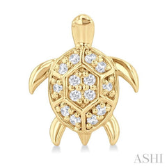 1/10 ctw Petite Turtle Round Cut Diamond Fashion Stud Earring in 10K Yellow Gold