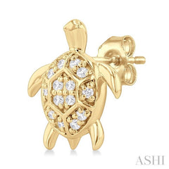1/10 ctw Petite Turtle Round Cut Diamond Fashion Stud Earring in 10K Yellow Gold