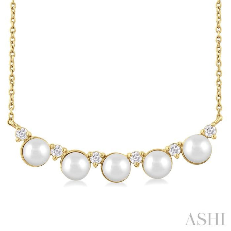 4.5 MM Round Shape Cultured Pearl and 1/6 ctw Smile Round Cut Diamond Necklace in 10K Yellow Gold