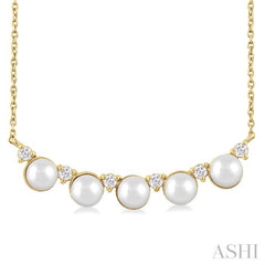 4.5 MM Round Shape Cultured Pearl and 1/6 ctw Smile Round Cut Diamond Necklace in 10K Yellow Gold