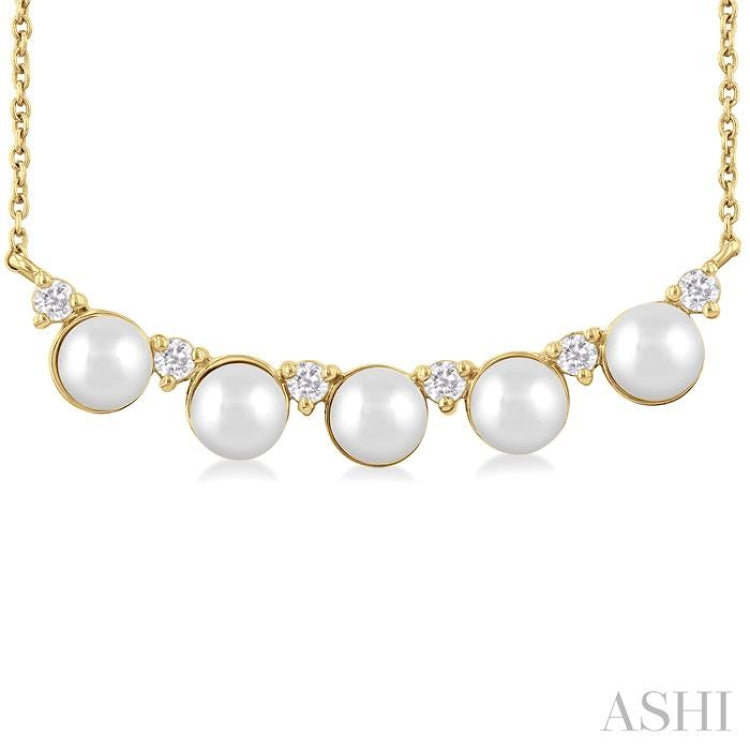 4.5 MM Round Shape Cultured Pearl and 1/6 ctw Smile Round Cut Diamond Necklace in 10K Yellow Gold