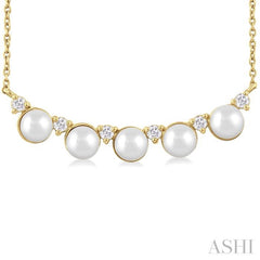 4.5 MM Round Shape Cultured Pearl and 1/6 ctw Smile Round Cut Diamond Necklace in 10K Yellow Gold