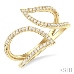 1/4 ctw Bypass Wide Split Leaf Pattern Round Cut Diamond Lightweight Open Fashion Ring in 10K Yellow Gold