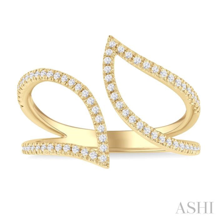 1/4 ctw Bypass Wide Split Leaf Pattern Round Cut Diamond Lightweight Open Fashion Ring in 10K Yellow Gold