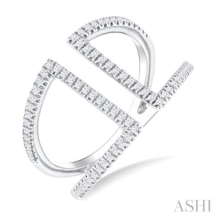 1/3 ctw Geometric Wide Split Lightweight Round Cut Diamond Open Fashion Ring in 10K White Gold