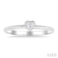 1/6 ctw Petite Bezel Set Heart Shape Diamond Fashion Ring in 10K White Gold