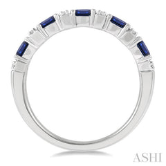 4x3 MM Oval Shape Sapphire and 1/6 ctw Round Cut Diamond Precious Band in 14K White Gold