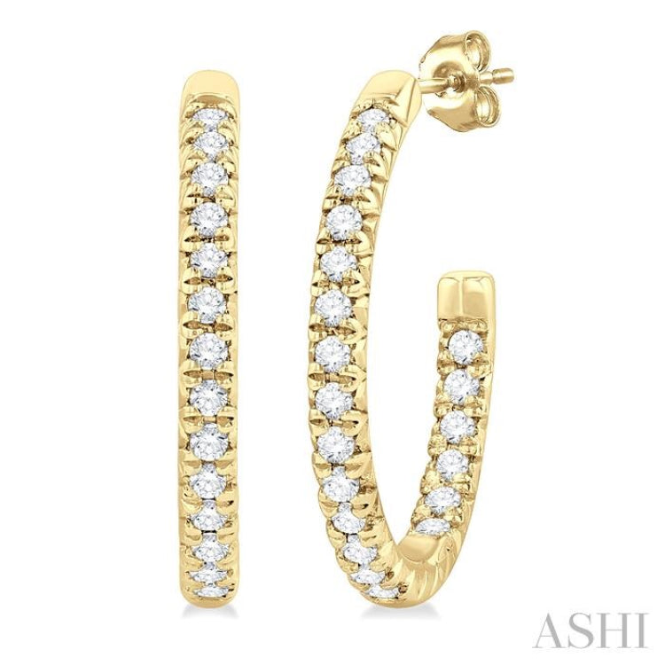 1/6 ctw French Pave Set Round Cut Diamond Fashion Half Hoop Earring in 14K Yellow Gold