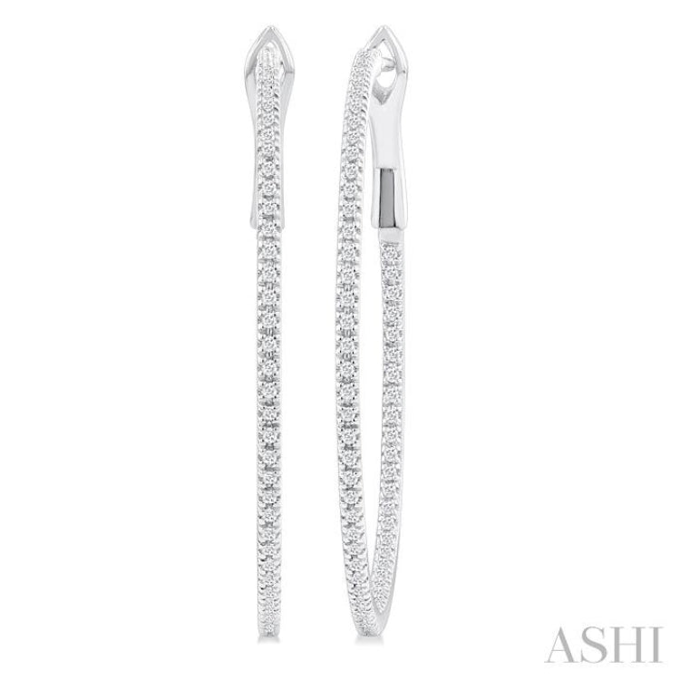 1/2 ctw Inside & Outside Round Cut Diamond Hoop Earring in 14K White Gold