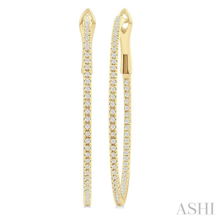 1/2 ctw Inside & Outside Round Cut Diamond Hoop Earring in 14K Yellow Gold