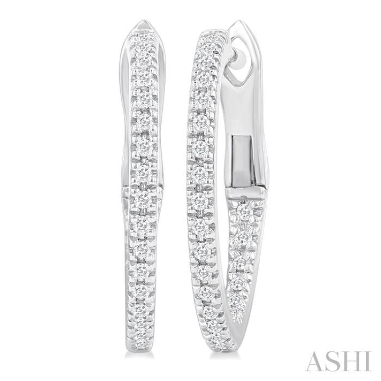 1/6 ctw Inside & Outside Round Cut Diamond Hoop Earring in 14K White Gold