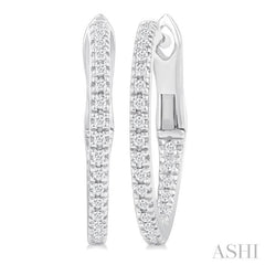 1/6 ctw Inside & Outside Round Cut Diamond Hoop Earring in 10K White Gold