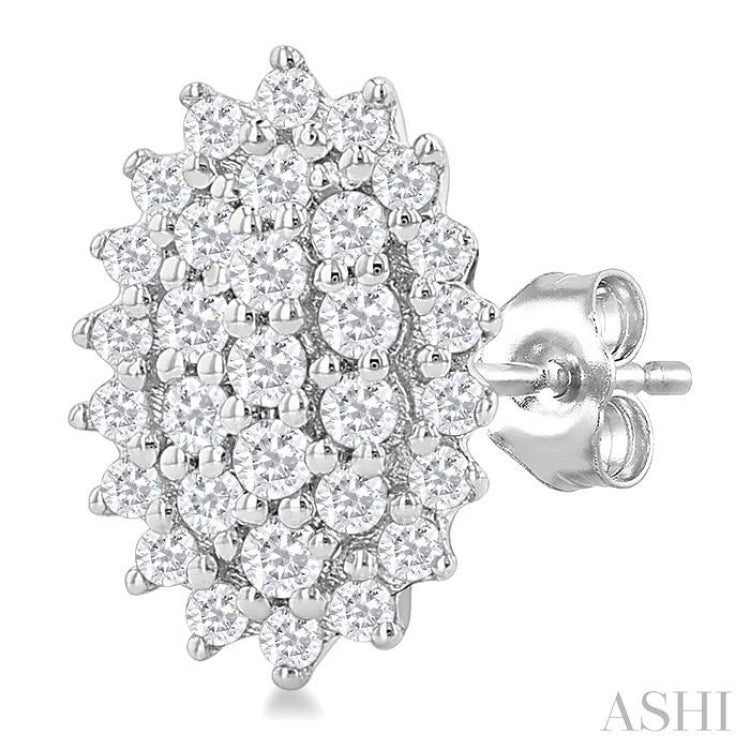 1/5 ctw Petite Oval Shape Round Cut Diamond Cluster Fashion Stud Earring in 10K White Gold