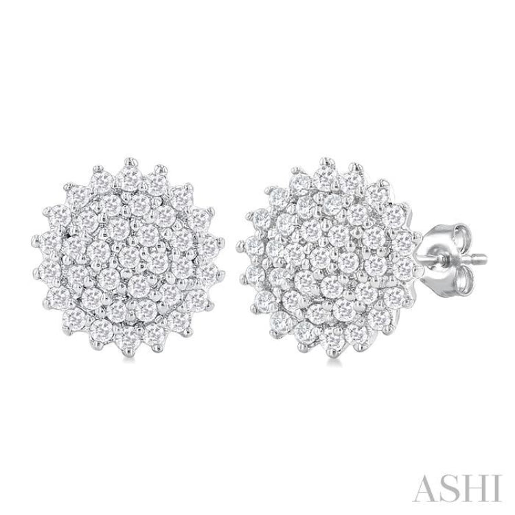 1/5 ctw Petite Round Shape Round Cut Diamond Cluster Fashion Stud Earring in 10K White Gold
