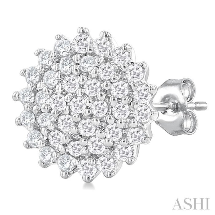 1/5 ctw Petite Round Shape Round Cut Diamond Cluster Fashion Stud Earring in 10K White Gold