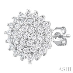 1/5 ctw Petite Round Shape Round Cut Diamond Cluster Fashion Stud Earring in 10K White Gold