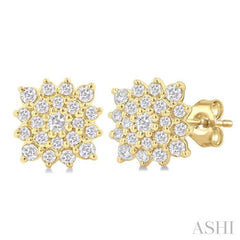 1/5 ctw Petite Cushion Shape Round Cut Diamond Cluster Fashion Stud Earring in 10K Yellow Gold