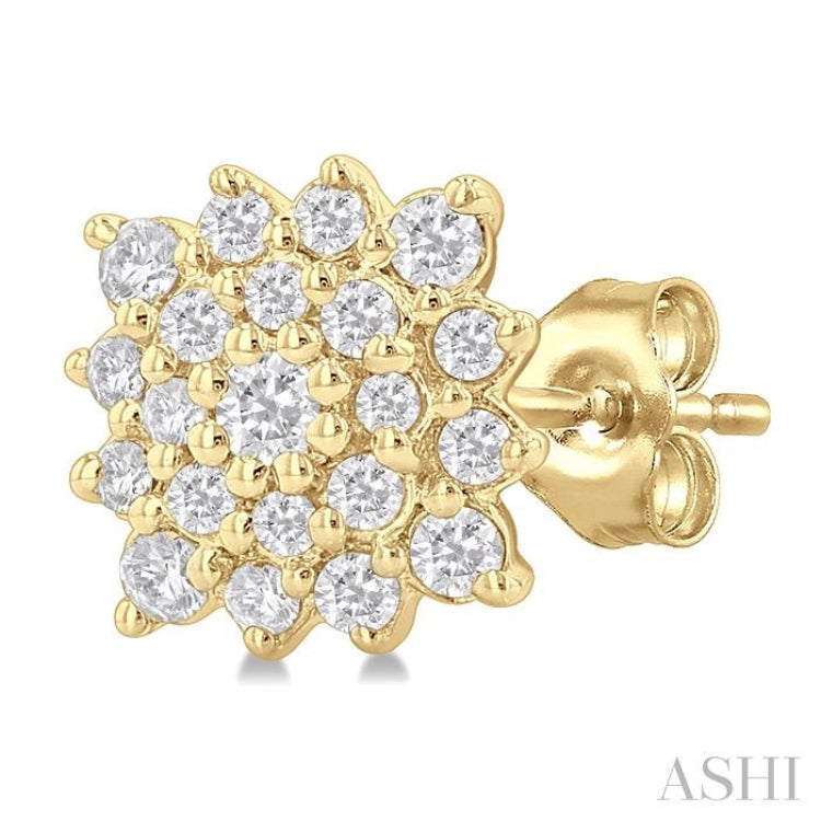 1/5 ctw Petite Cushion Shape Round Cut Diamond Cluster Fashion Stud Earring in 10K Yellow Gold
