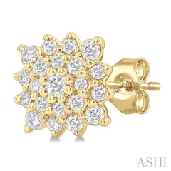1/5 ctw Petite Cushion Shape Round Cut Diamond Cluster Fashion Stud Earring in 10K Yellow Gold