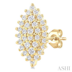 1/5 ctw Petite Marquise Shape Round Cut Diamond Cluster Fashion Stud Earring in 10K Yellow Gold