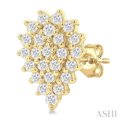 1/5 ctw Petite Pear Shape Round Cut Diamond Cluster Fashion Stud Earring in 10K Yellow Gold