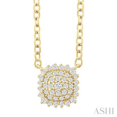 1/6 ctw Petite Cushion Shape Round Cut Diamond Cluster Fashion Pendant With Chain in 10K Yellow Gold