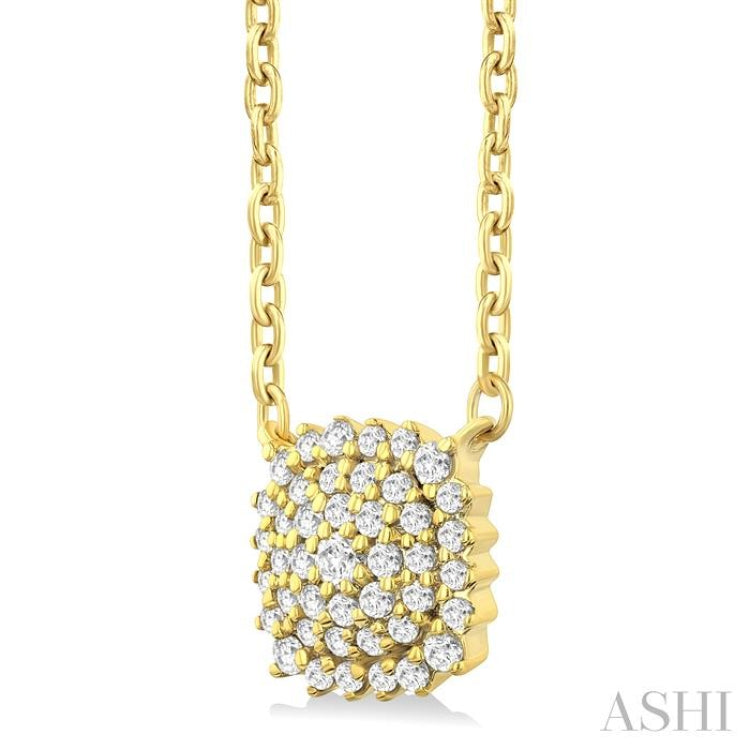 1/6 ctw Petite Cushion Shape Round Cut Diamond Cluster Fashion Pendant With Chain in 10K Yellow Gold