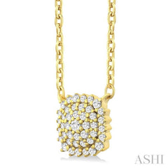 1/6 ctw Petite Cushion Shape Round Cut Diamond Cluster Fashion Pendant With Chain in 10K Yellow Gold