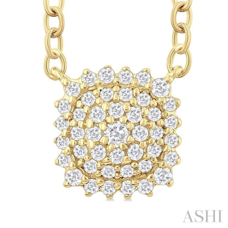 1/6 ctw Petite Cushion Shape Round Cut Diamond Cluster Fashion Pendant With Chain in 10K Yellow Gold