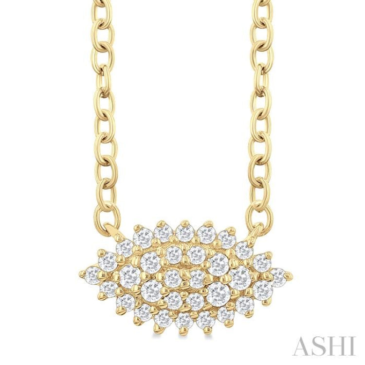 1/6 ctw Petite East-West Set Marquise Shape Round Cut Diamond Cluster Fashion Pendant With Chain in 10K Yellow Gold