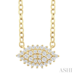 1/6 ctw Petite East-West Set Marquise Shape Round Cut Diamond Cluster Fashion Pendant With Chain in 10K Yellow Gold