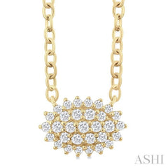 1/6 ctw Petite East-West Set Oval Shape Round Cut Diamond Cluster Fashion Pendant With Chain in 10K Yellow Gold