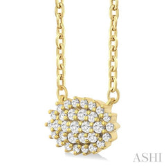 1/6 ctw Petite East-West Set Oval Shape Round Cut Diamond Cluster Fashion Pendant With Chain in 10K Yellow Gold